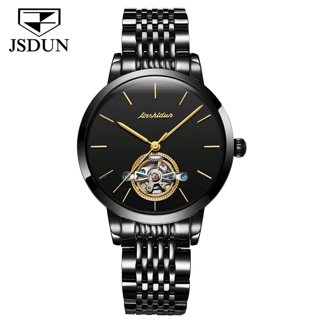 JSDUN Black Mechanical Watch for Women Luxury Sapphire Crystal Mirror Scratch Resistant Waterproof Ladies Dress Wristwatch 8812 1