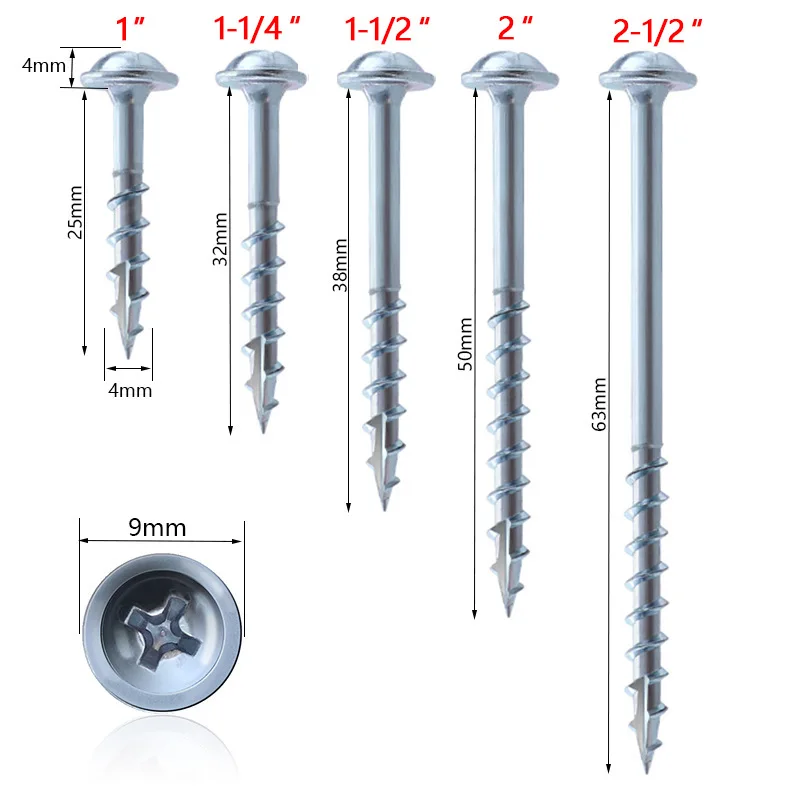 

Pocket Hole Screws 25-63mm Coated Cross Self Tapping Screw ST4 Drive Screw for Pocket Hole Jig System