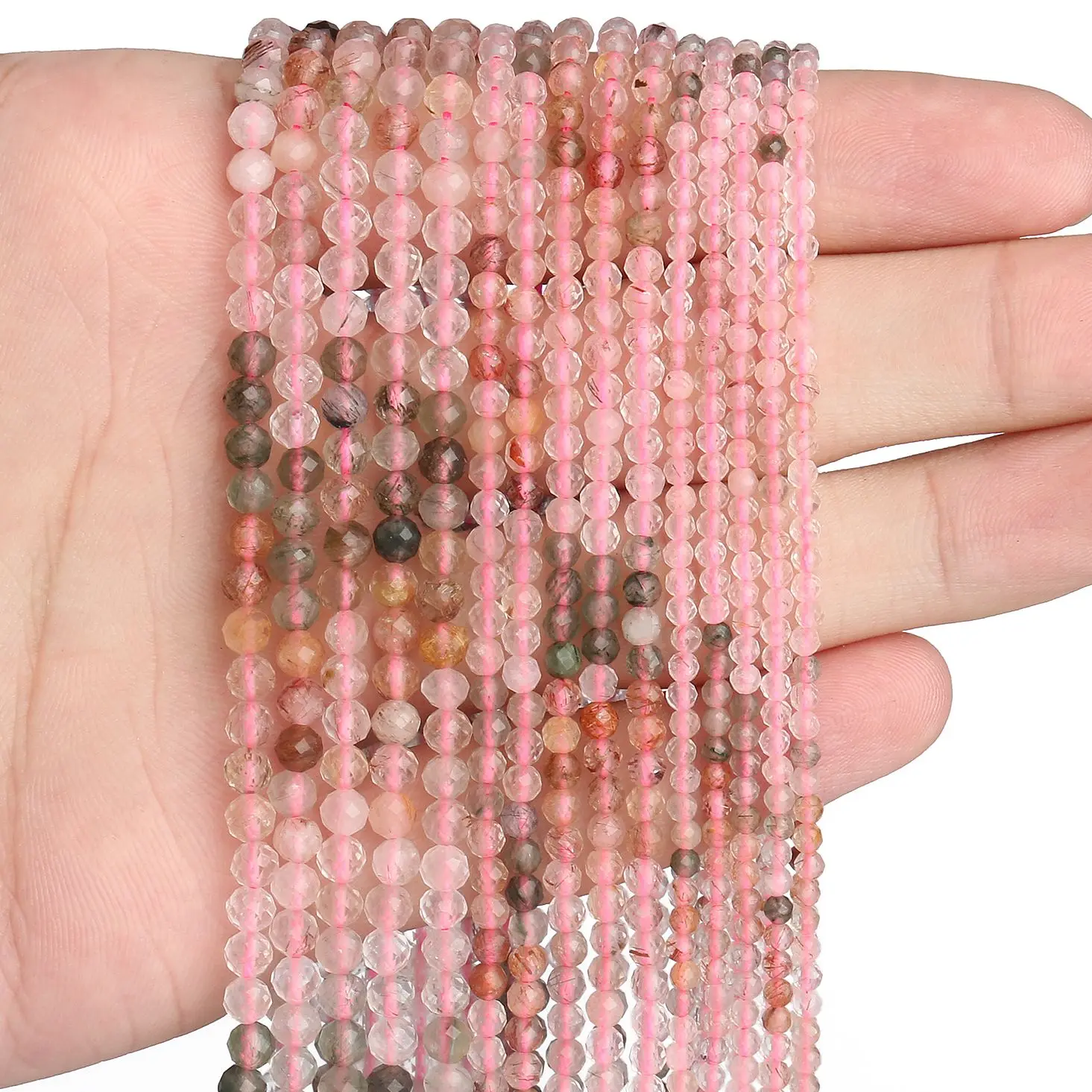 

2 3 4mm Natural Stone Faceted Beads Pink Strawberry Quartz Crystal Tiny Beads For Jewelry Making Necklace Bracelets DIY Earrings