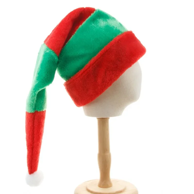 Red and Green Striped Christmas Hat Plush Extended Funny Elf Hat Christmas Halloween Day Dress Up Decoration Supplies christmas beanie hat