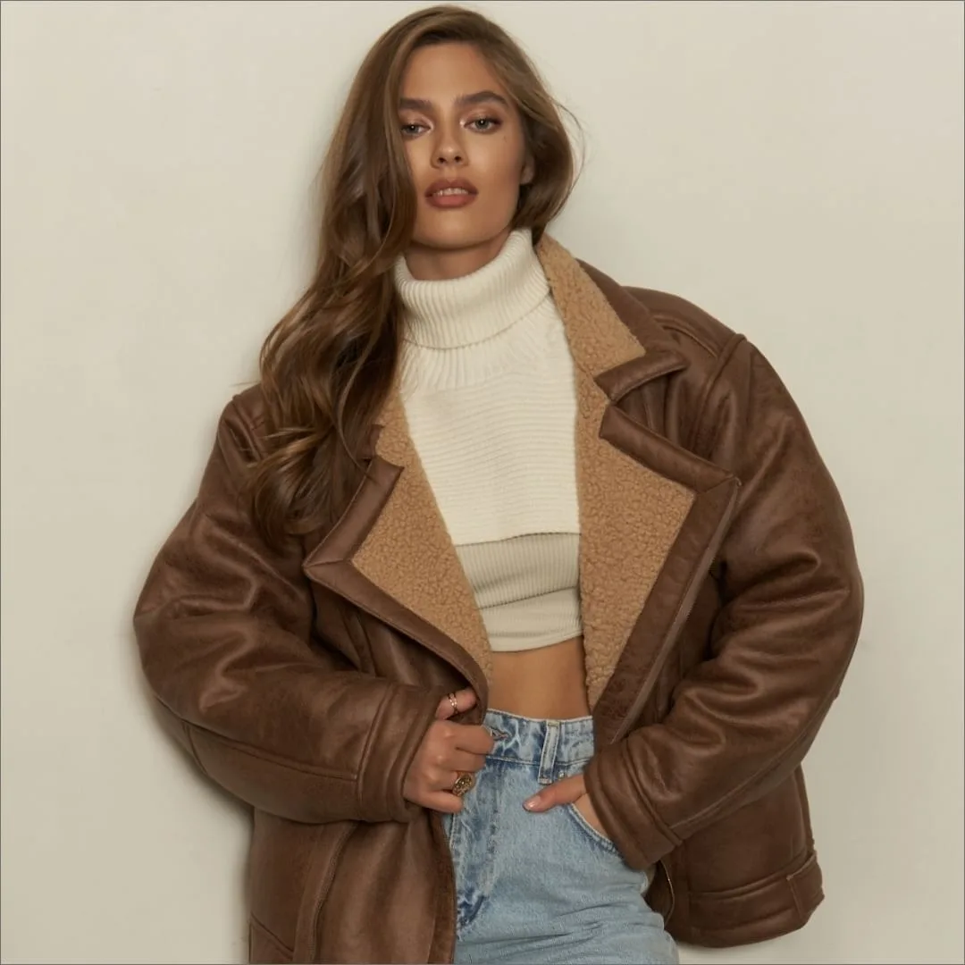 

New loose fur integrated warm jacket for women's outerwear