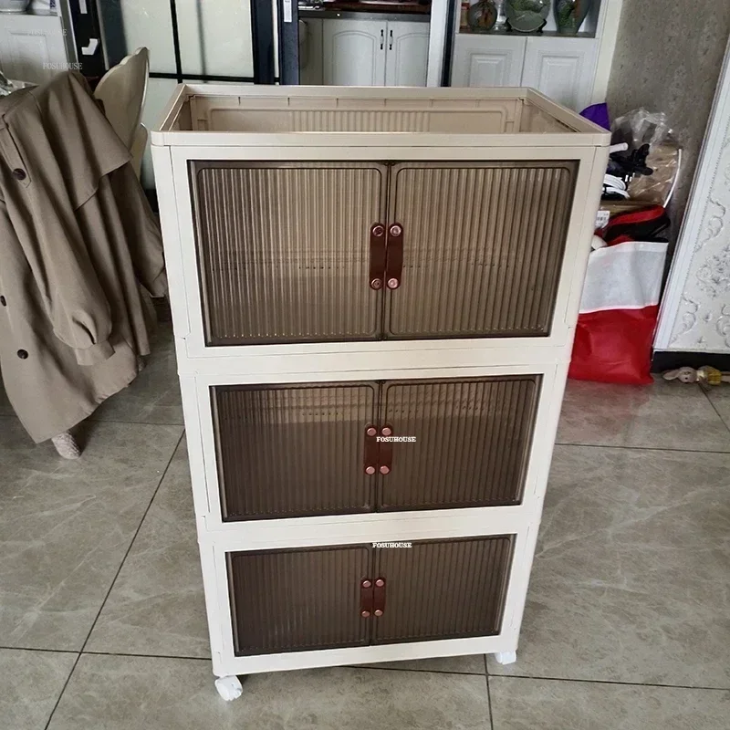 Kitchen Cabinets Home Microwave Storage Cabinet Multi-functional Movable Double Door Locker with Wheels Kitchen Furniture N