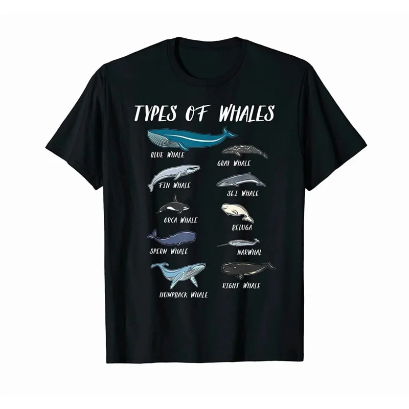 

Types Of Whales Ocean Science Marine Biologist Teacher T-Shirt Men Cotton Tshirt Tees Tops Anime Harajuku Streetwear