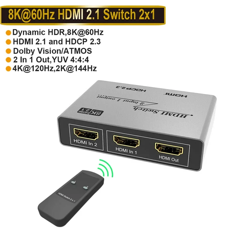 

Переключатель 8K HDMI 2,1 переключатель 4K @ 120 Гц 2 в 1 выход экран совместное видео преобразователь 8k 2x1 переключатель для Xbox PS5 PS4 ПК к ТВ монитору