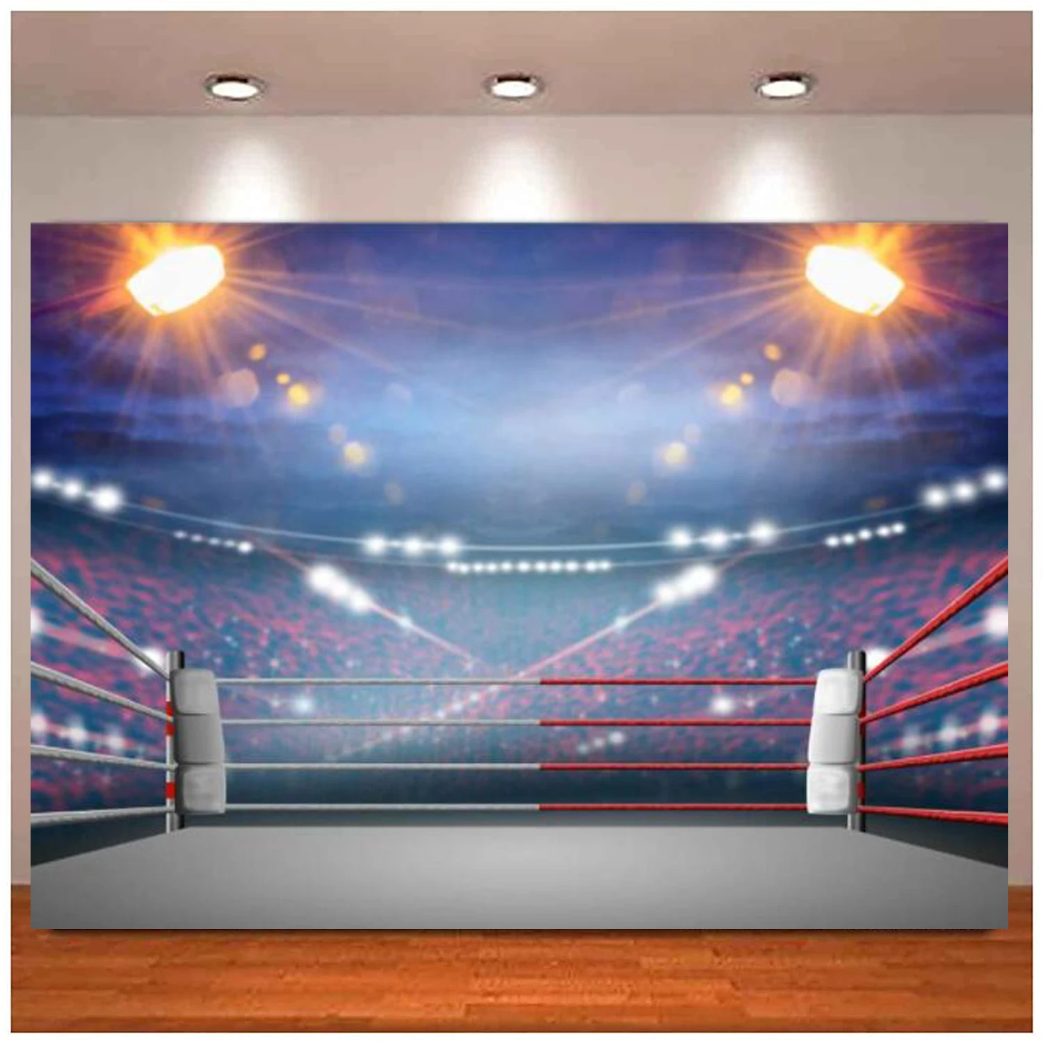 Boxing Arena Photography Fondale Match Stadium Wrestling Boxing Ring Decor Banner Adulti Compleanno Foto Sfondo Poster