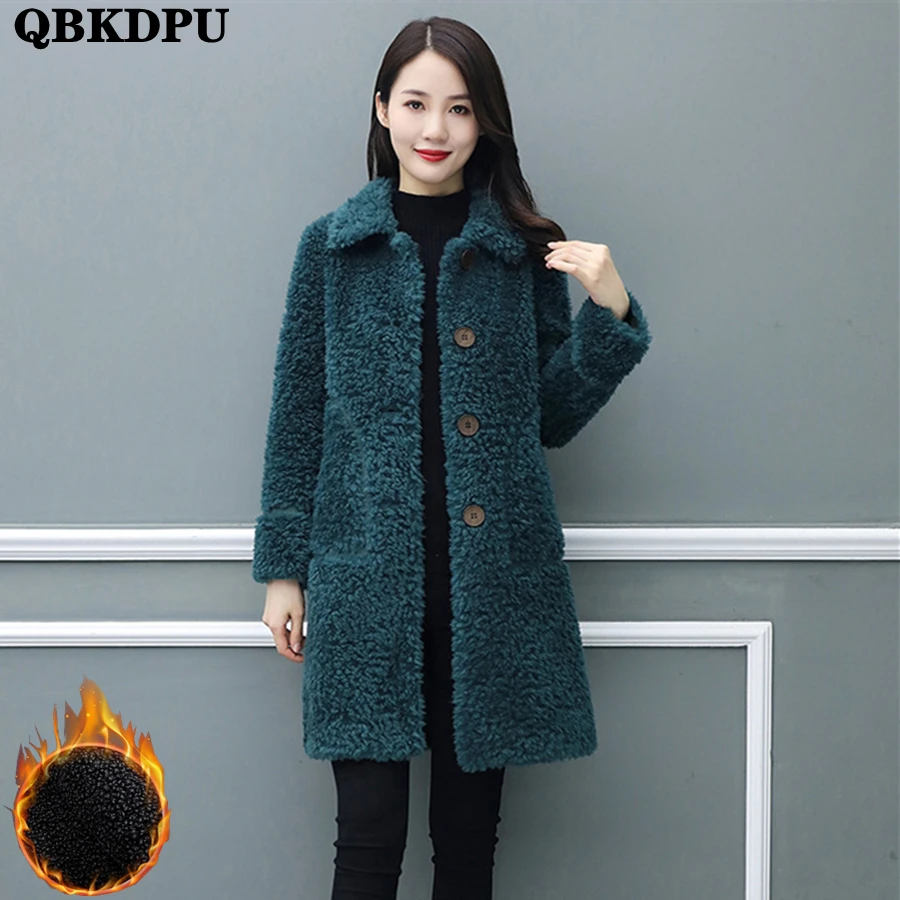 

Осенне-зимнее пальто средней длины из искусственного флиса, теплое женское утепленное пальто из овечьей шерсти, зимняя куртка, повседневное Свободное пальто в Корейском стиле