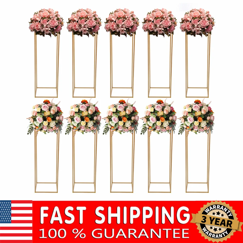 10 Pcs Gold Wedding Flower Vase Metal Column 32in/80cm Metal Geometric Centerpieces Vase for Table Party Wedding Flower Stand