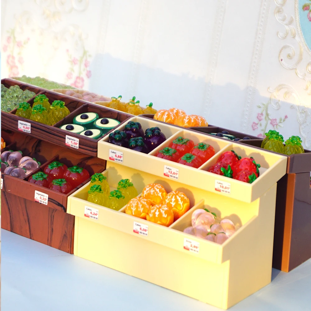 1/12 Dollhouse Supermarket Display Shelf Model Doll House Fruit Dessert Vegetable Rack Toy Miniature Furniture Decoration Gift 3