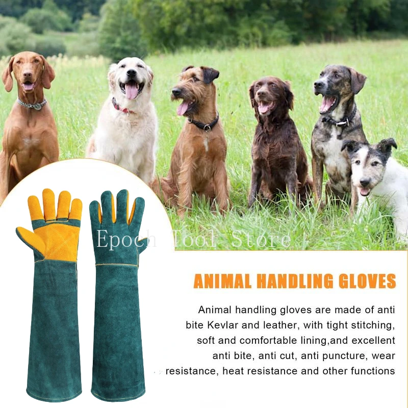 60cm Animal Handling Gloves Reinforced Leather Bite Sleeve Dog Training for Large Dogs Bite Proof Animal Gloves for Cat Dog Bird