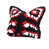 Japanese Autumn and Winter Cute Cat Ears Pullover Hat Hand-crocheted Grandmother Grid Hollow Trend Skull Beanie Cap for Women's 5