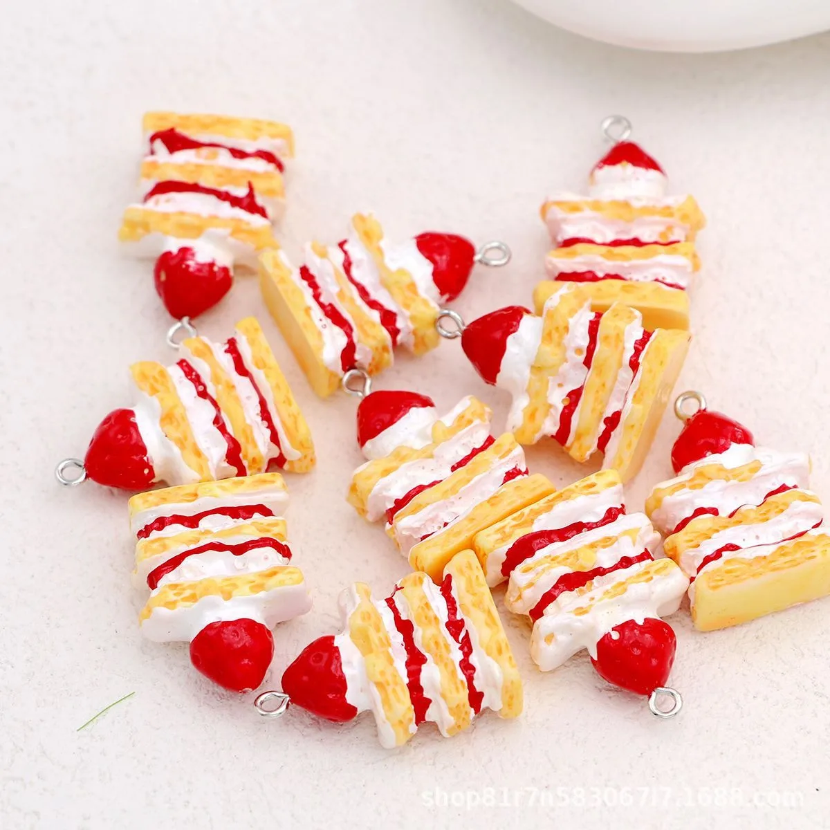 3D Strawberry Cake Charms 10pcs For Jewelry Making Handmade Accessories