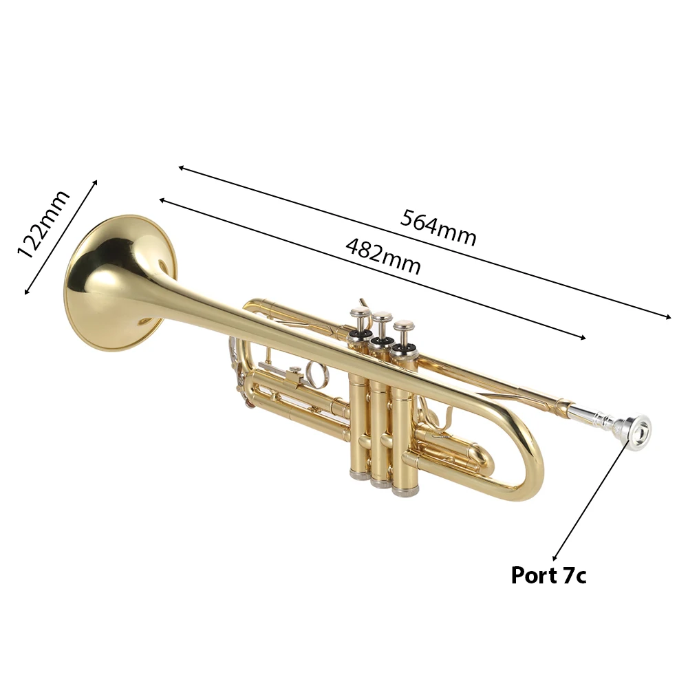 Trumpet Bb Flat Brass Gold-painted Exquisite Durable Brass Musical Instrument with Trumpet Mouthpiece Gloves Strap Case