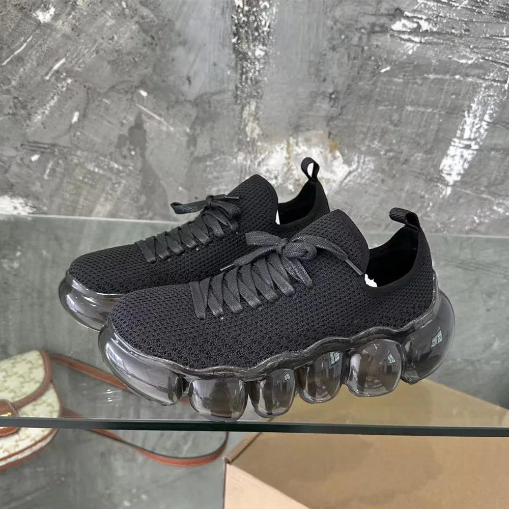 

High Quality Mesh Breathable Thick Sole With Increased Black Casual Transparent Crystal Large Bubble Shoes, Knitted Sports Dad s