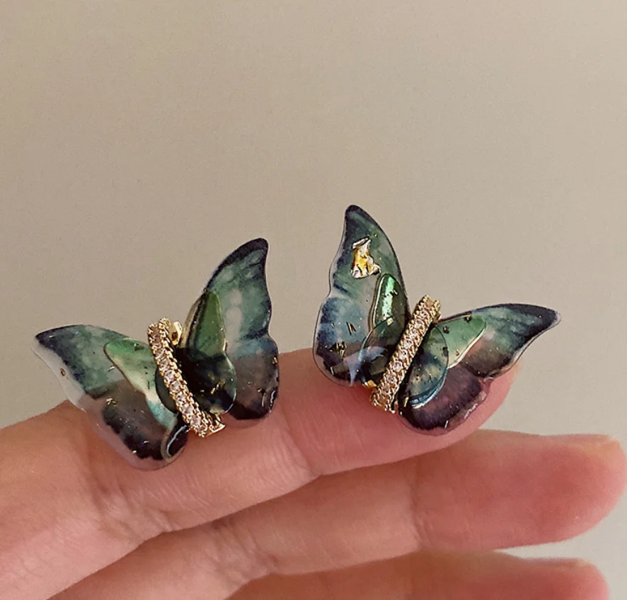 2022 new S925 silver needle acrylic butterfly vintage Rhinestone Earrings for women Fashion Jewelry