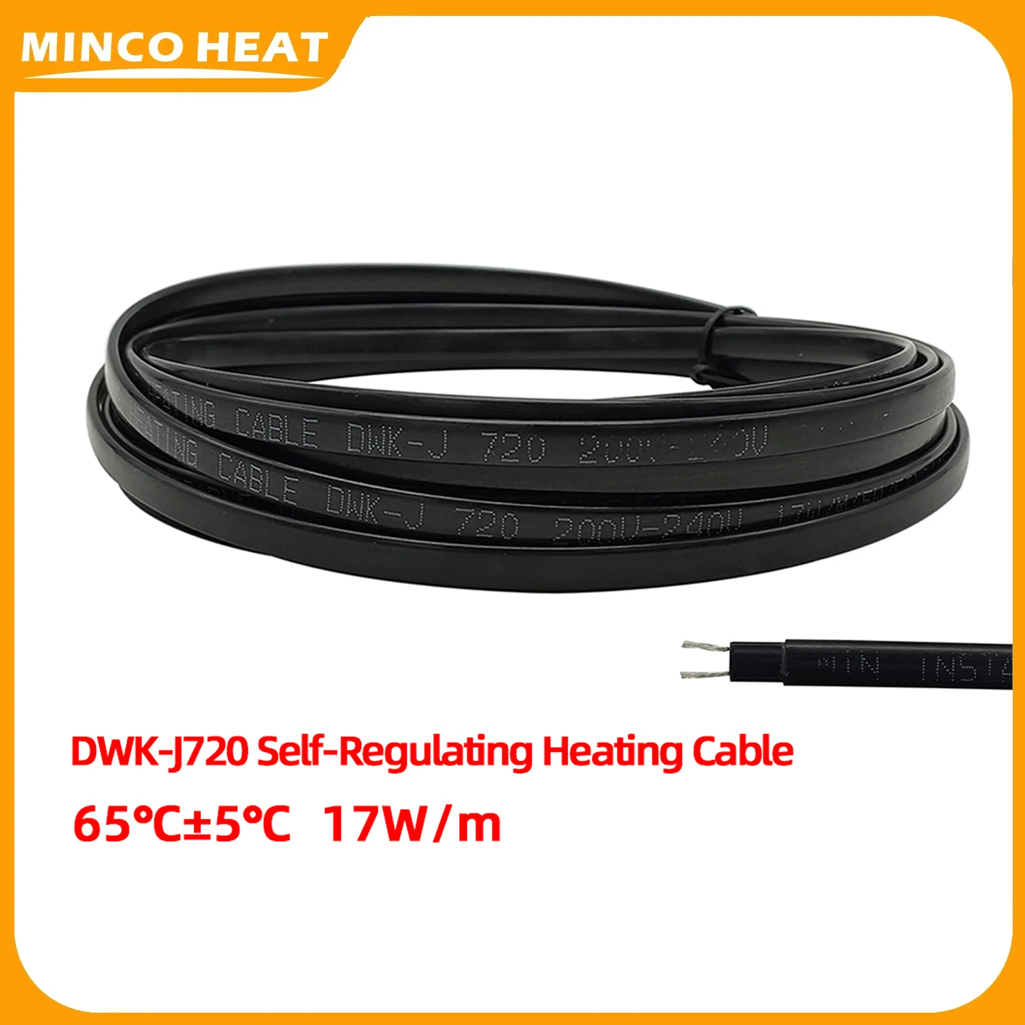 Minco Heat 17w/m 1~50 Meters Waterproof Self Regulating Heating Cable 65&deg;C Prevent Pipe Freeze Heat Trace System