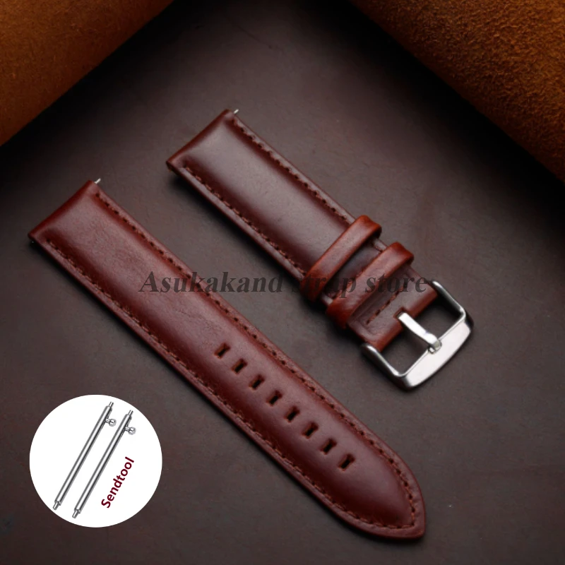 Premium Quick Release Genuine Leather Watchband Strap in Black and Brown