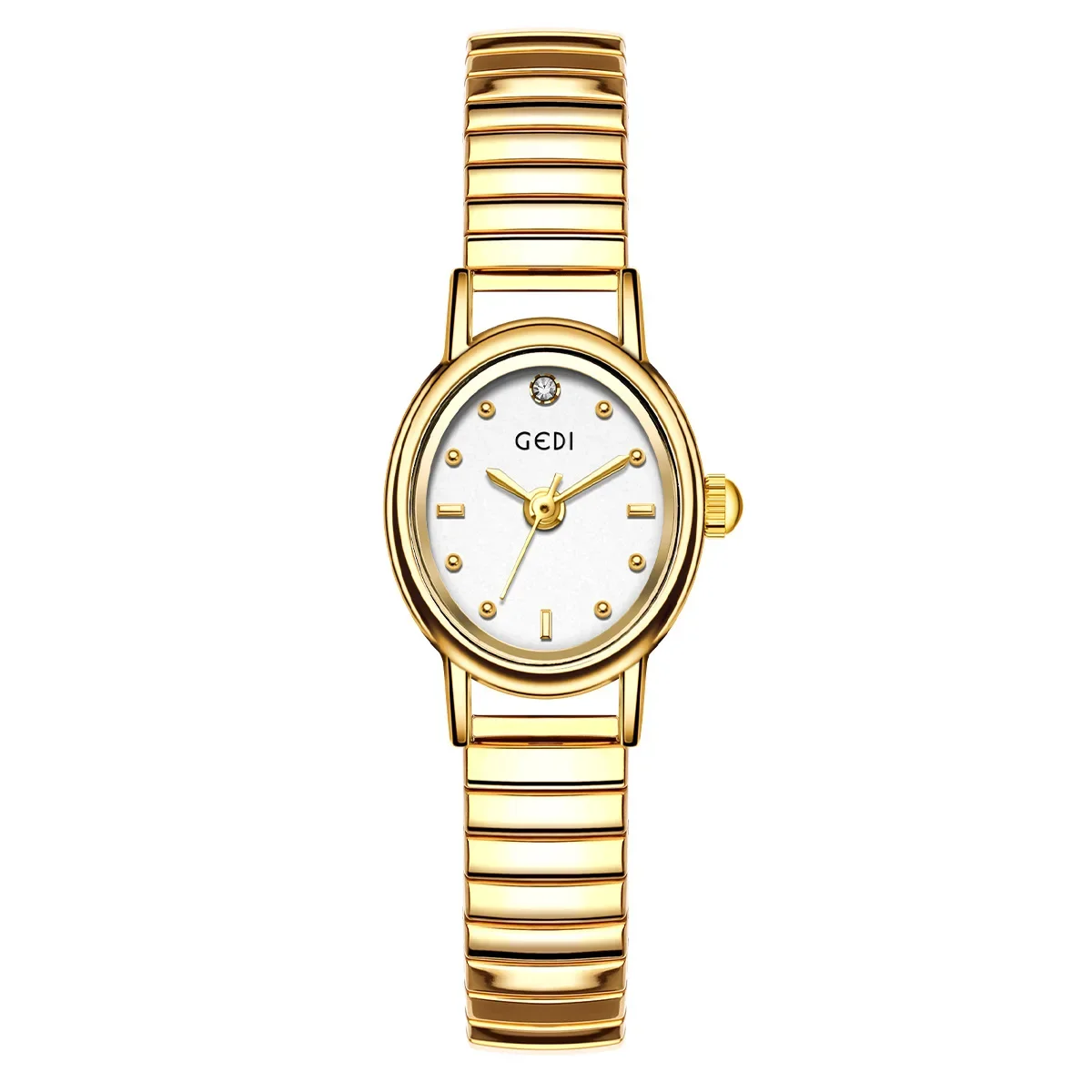 Women's Small Wrist Quartz Watch - Silver, Grey, and Gold Oval Design with Stainless Steel Band