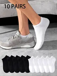 Men's White No - Show Sports Socks - Sweat - Absorbent and Breathable, Ideal (10 Pairs of White)