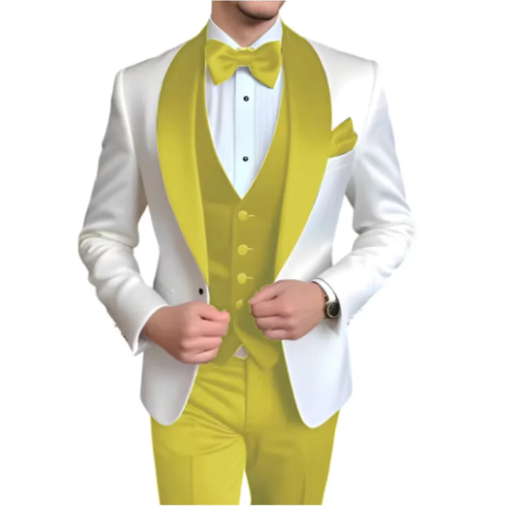 Formal 3 Piece Men's Suits Elegant Full Set Single Breasted Shawl Lapel Blazer Party Outwear Homme Costume（Jacket+Pants+Vest)