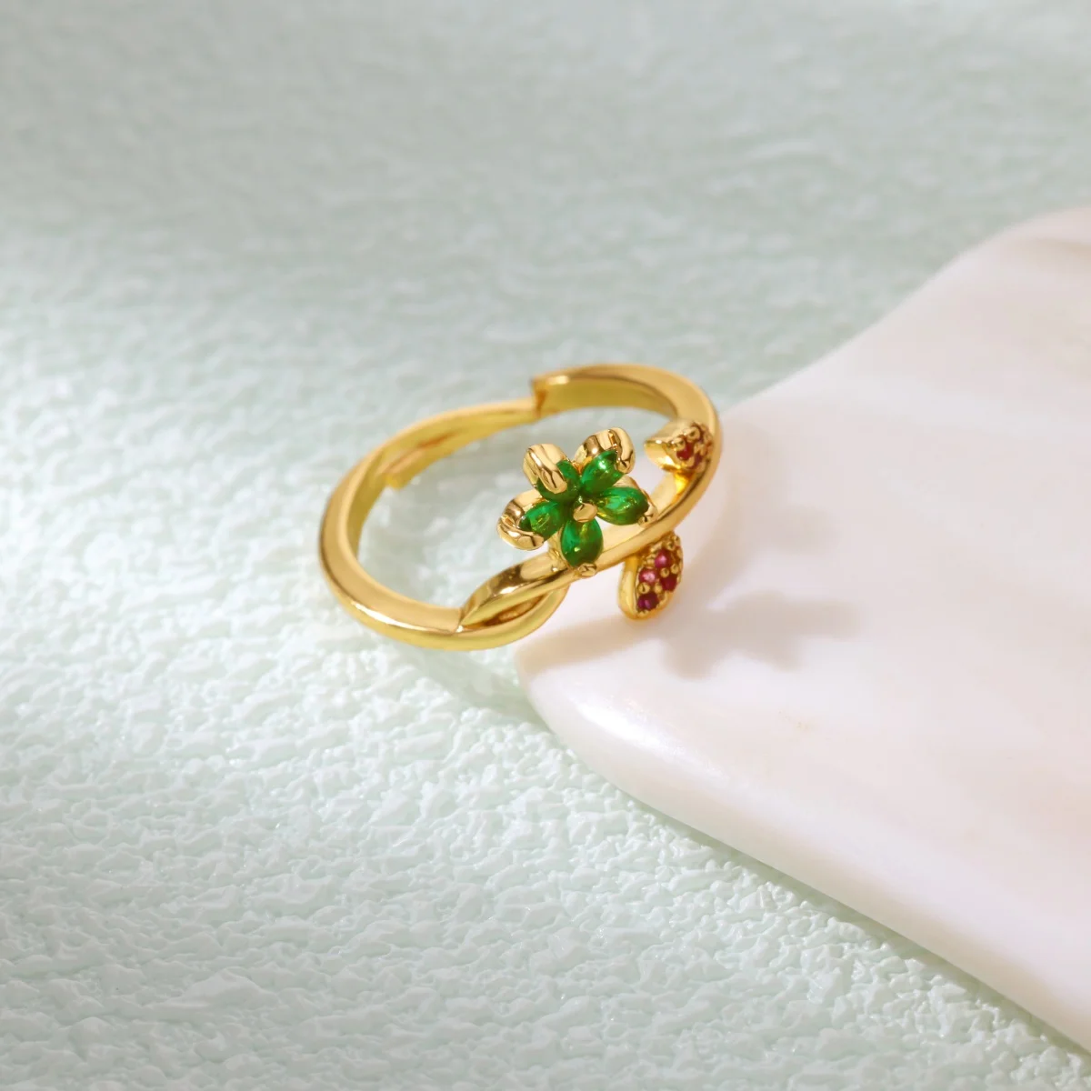 Zircon Green Flower Leaf Rings For Women
