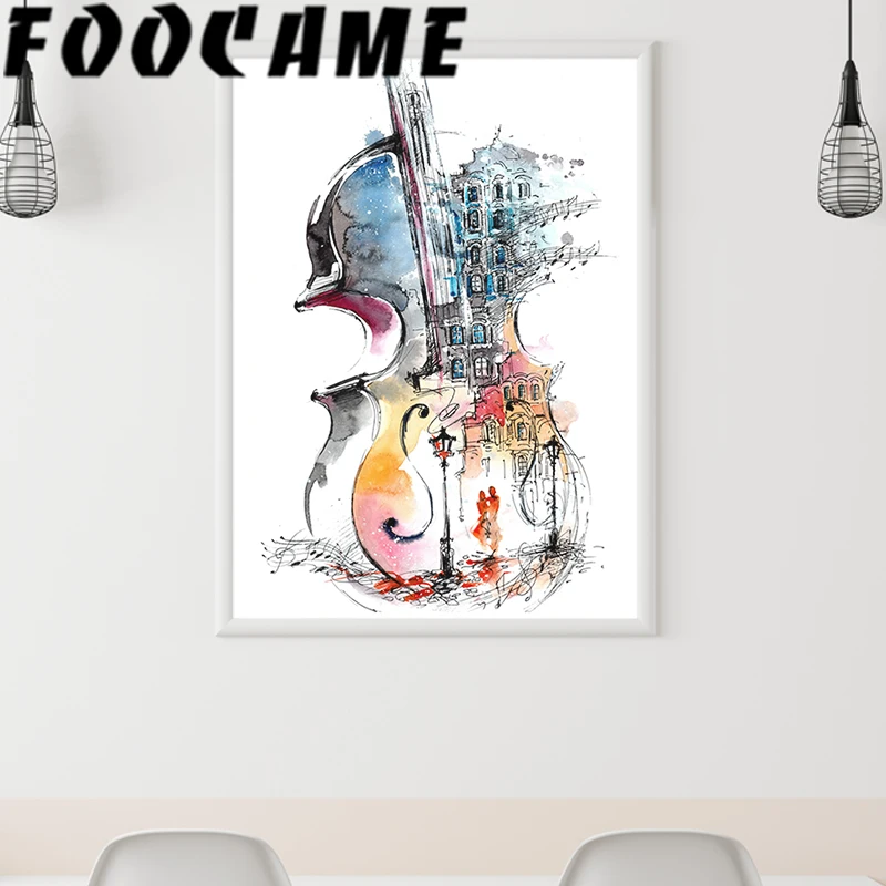 Cello Creative Watercolor Painting Modern Abstract Minimalist Canvas Wall Art Print Poster Decorative Pictures for Room Bedroom