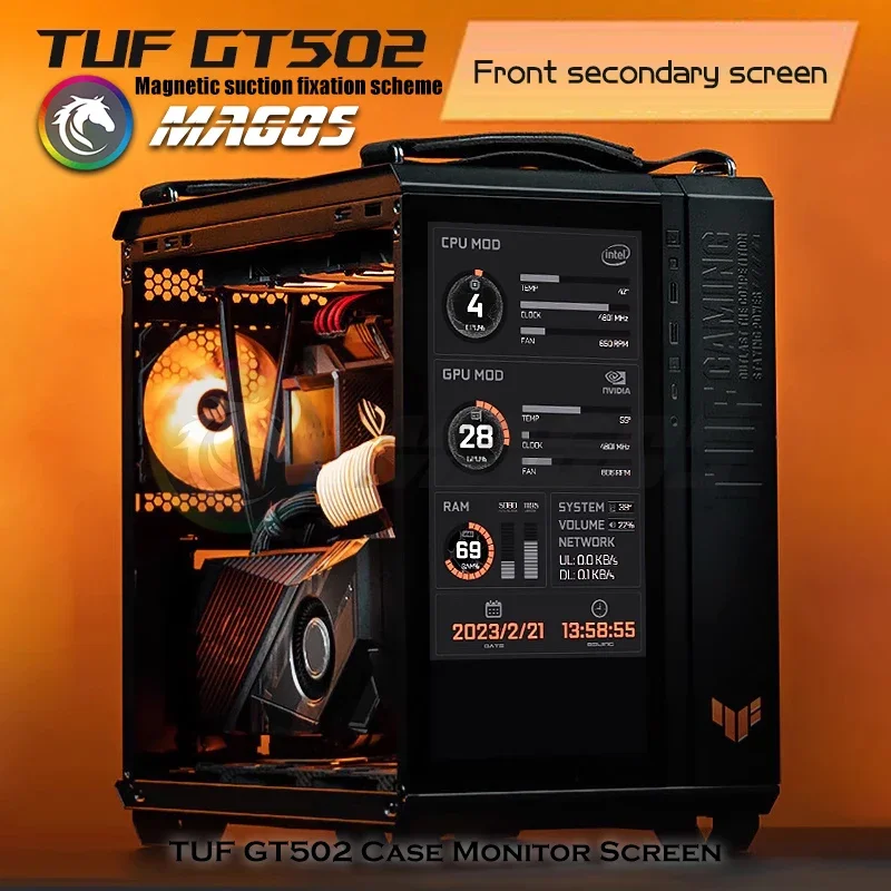 TUF GAMING GT502 Case Monitor Screen Size Customized Theme Customization AIDA64 Gamer Cabinet Secondary IPS Dsiplay