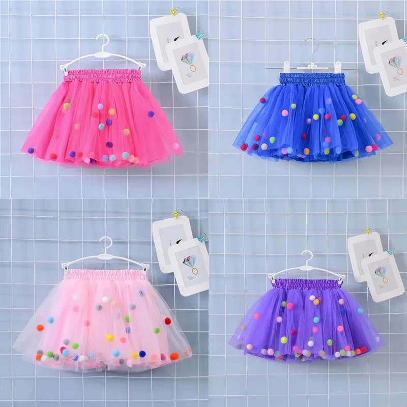 Infant Mulity Colorful Tulle Tutu Skirt Pom Pom Princess Mini Dress Children Clothing Pettiskirt for Girls