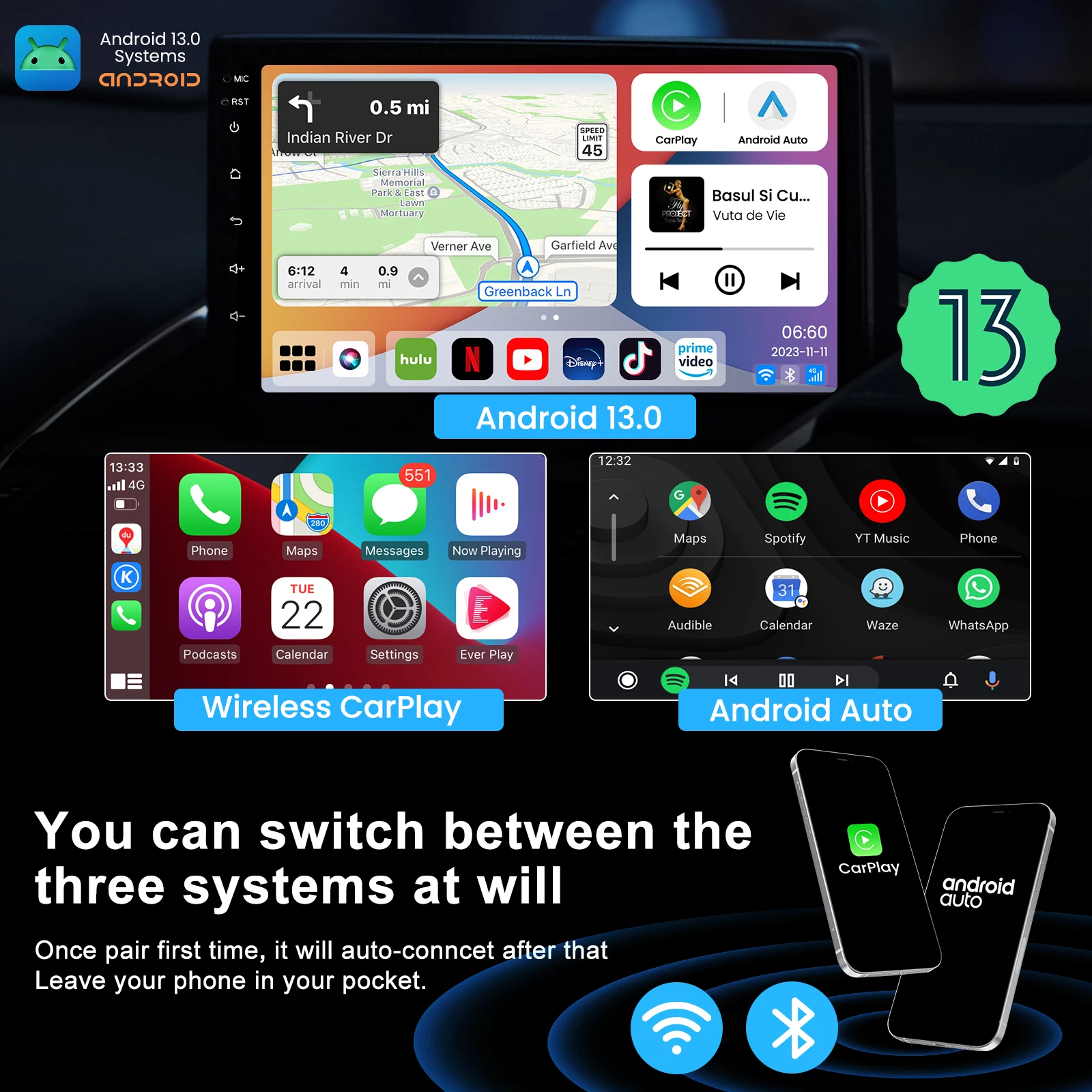 MMB CarPlay AI Box 8+128G Qualcomm 6125 8 ھ ȵ̵ 13  CarPlay ȵ̵ ڵ (WiFi 4G SIM TF ī  )