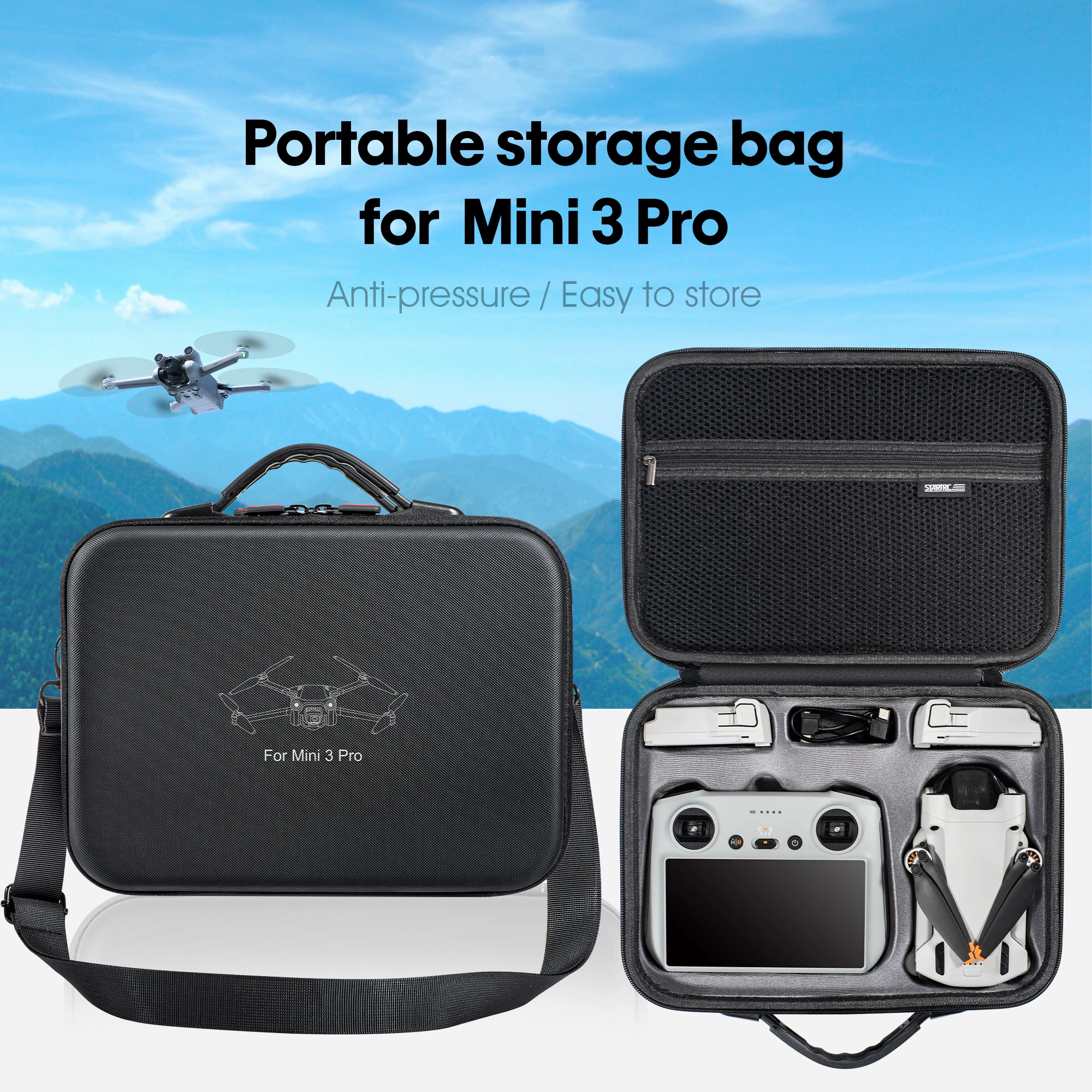 For DJI Mini 3 Pro Hard Shell Waterproof Portable Drone Storage Bag
