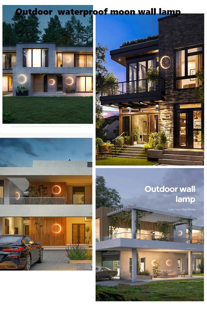 Modern wall light, outdoor patio light, Moon, ip65, waterproof, creative porch trim, round light, 110v220v stainless steel 6