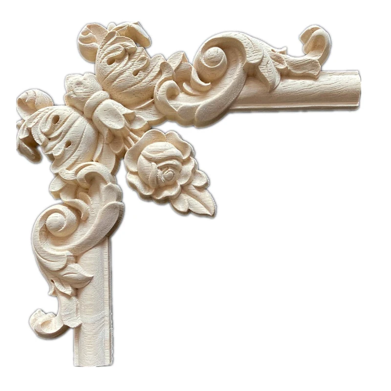 

12cm Woodcarving Corner Decal Triangle Unpainted Solid Wood Carved Onlay Applique Frame Home Furniture Door Decor Ornament