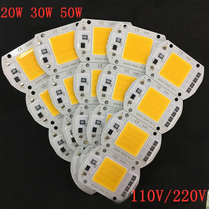 고출력 칩 COB 고휘도 통합 램프 비드, IP65 투광 조명, LED 광원, 드라이브 프리, 110V, 220V, 20W, 30W, 50W