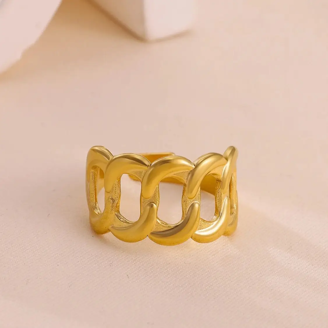 Geometric Chain Rings Women Stainless Steel Color Adjustable Jewelry Gift