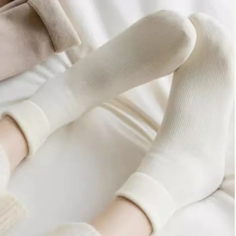 Add Velvet Cotton Sock Cold Resistant Warm Cashmere Middle Tube Socks Autumn Winter Thick Velvet Lining Wool Thermal Hosiery