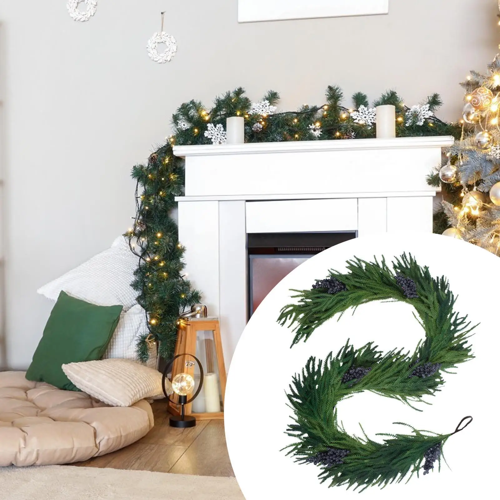 Artificial Pine Garland 70.8 Inches Holiday Decorations Artificial Greenery Garland With Berry For Home Fireplace Shelf