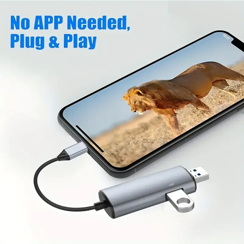 SD Card Reader for iPhone, USB 3.0 HUB Adapter with SD TF Ports, Plug N Play, Dual Card Slot, Memory Reader, 5 in 1