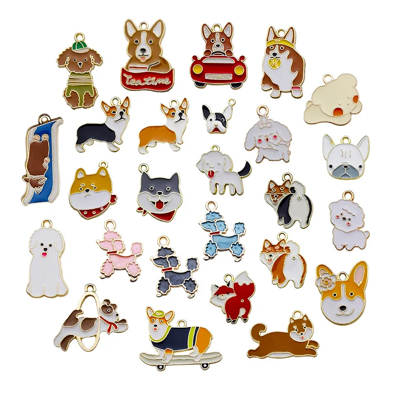 Mixed 26Pcs Animals Enamel Pendants Metal Pet Dogs Charms for Jewelry Earrings Necklace Making DIY Keychain Accessories