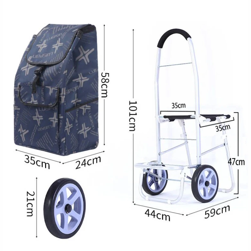 Fold Shopping Cart with Easy Stool Home Trolley With Seat For Rest