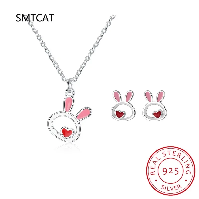 Silver Jewelry Silver Jewelry Set 925 Sterling Silver Fine Jewelry Set Cute Animal Rabbit Necklace+Earring Two piece set For Women Girl Gift