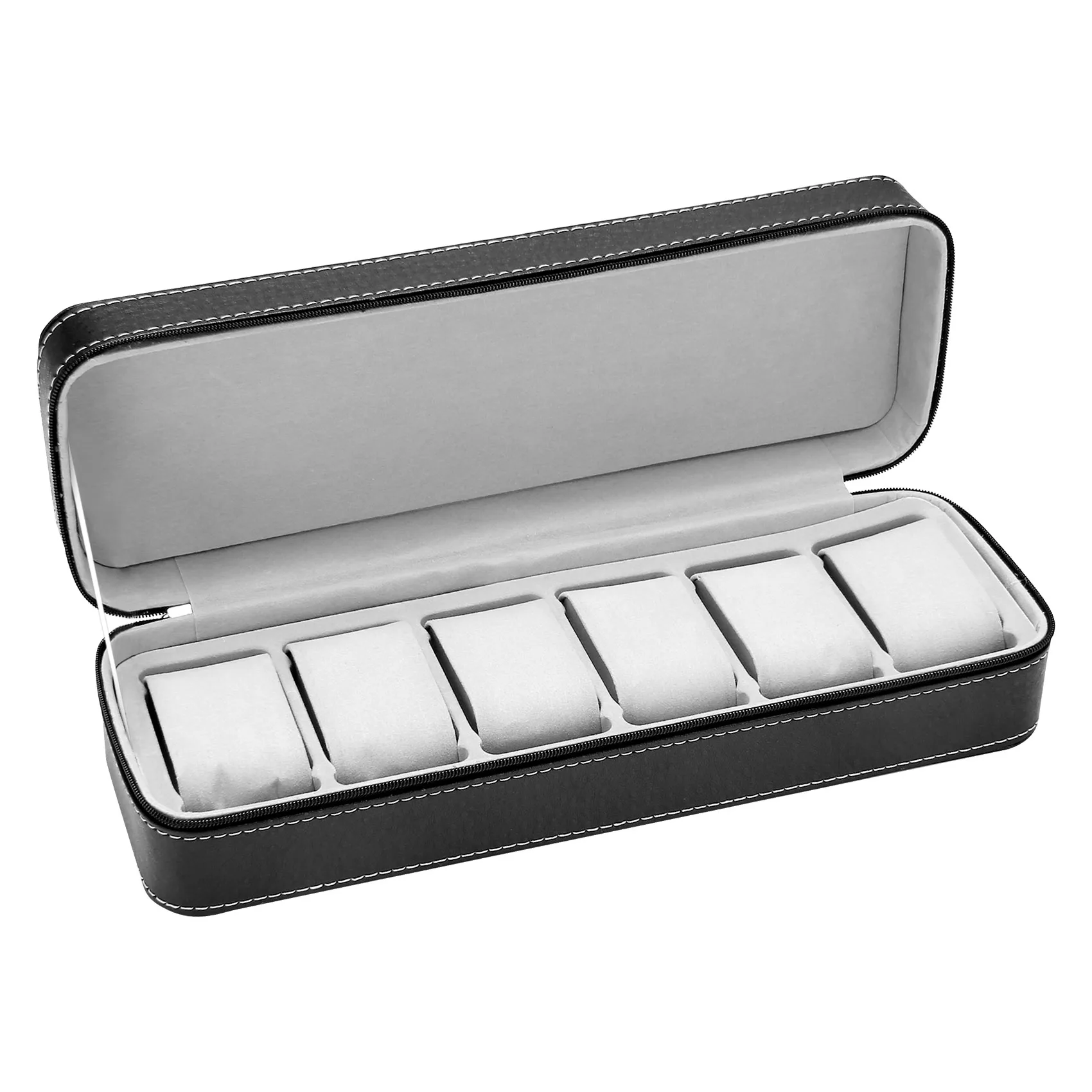 

6 Slot Watch Box Portable Travel Zipper Case Collector Storage Jewelry Storage Box(Black)