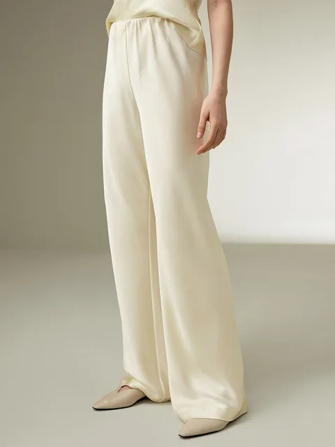 Bornladies Women's 2026 Spring Summer New Solid Satin Pants Fashionable Comfortable Satin Mid-Waist Straight-Leg Casual Pants 2