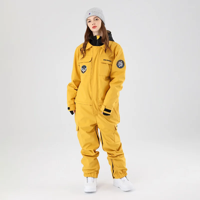 2025 새로운 겨울 Windproof 원피스 스키 복 여성 야외 스노우 보드 착용 남성 전체 통기성 방수 후드 스키 세트