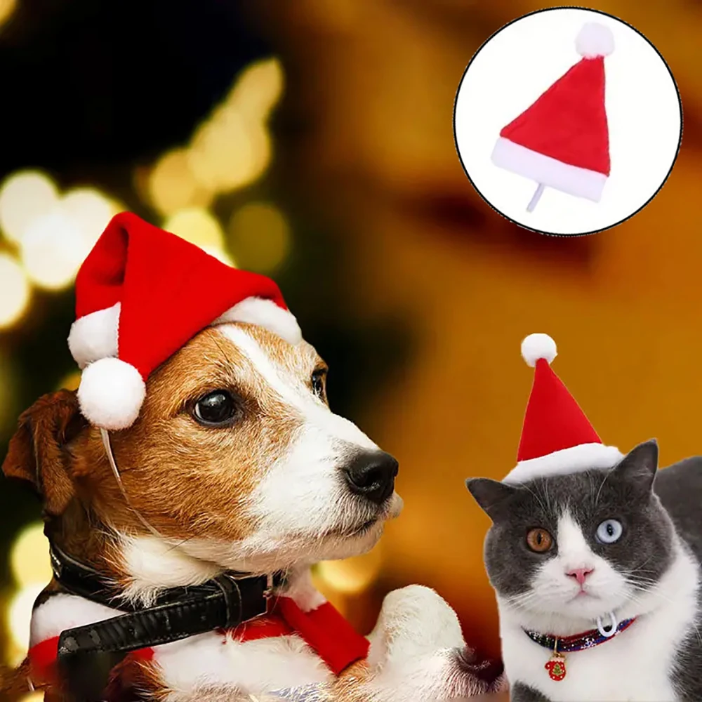 Christmas Xmas Hat for Pet, Short Plush Hat, Personalized Puppy Hat, New Year Party, Decor Gift