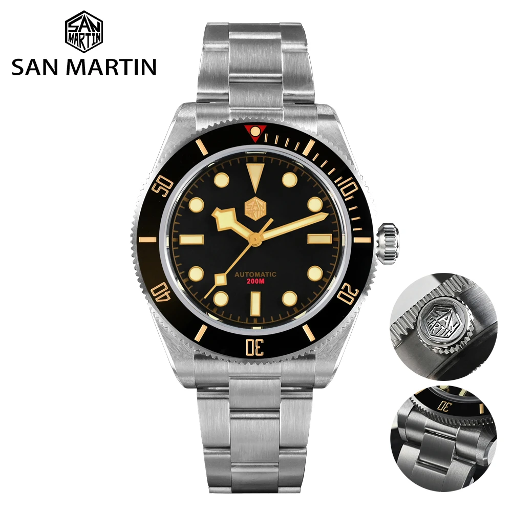 San Martin Luxury Men Watch 40mm Diver BB58 Vintage Automatic Business Wristwatches Female End Links Sapphire 20 Bar Retro Clock 1