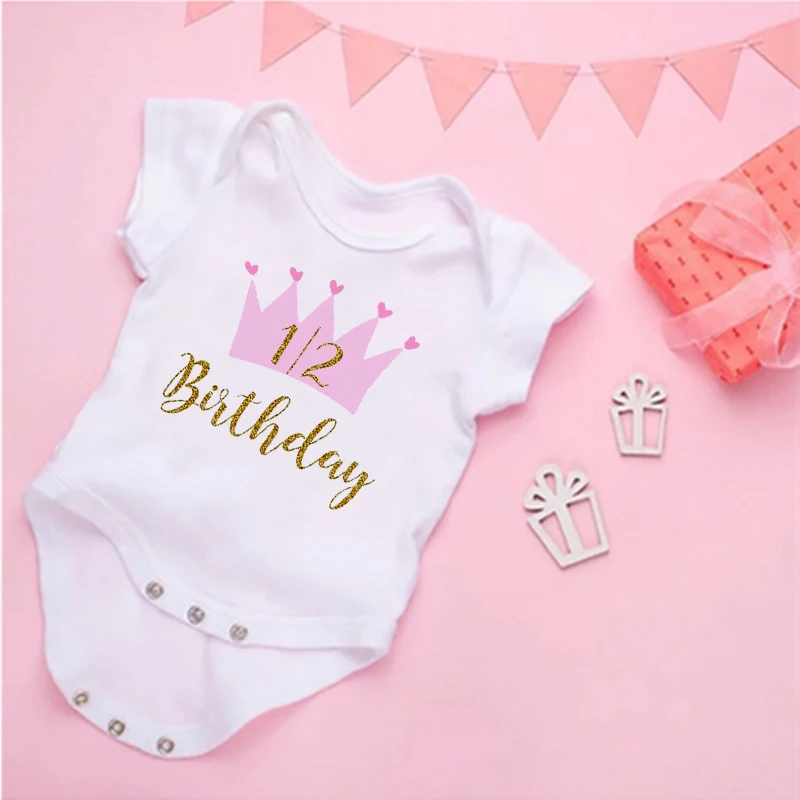 Summer Newborn Infant Baby Clothes Ice Cream 1/2 Birthday  Toddler Jumpsuits Boys Girls Birthday Party Short Sleeve Outfits Gift 4