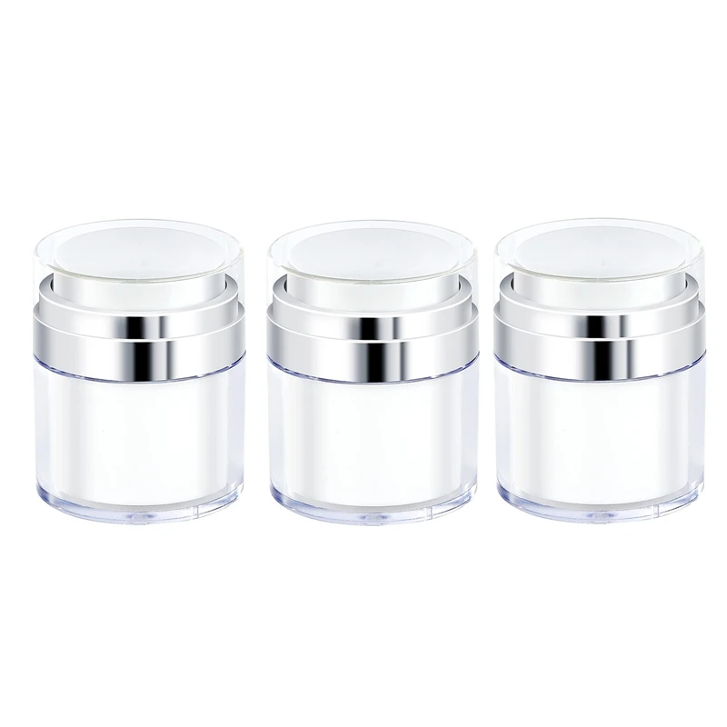 

3 Pcs Airless Pump Jars Empty Acrylic Makeup Cosmetic Jar 50Ml/50G, Containers With Press Pump