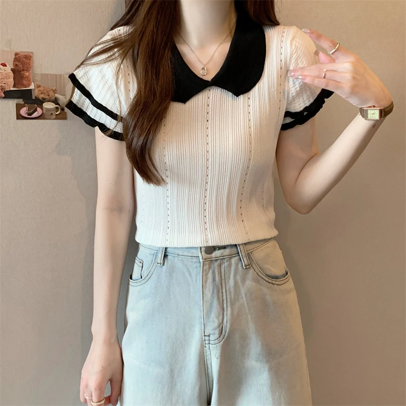 Summer Cropped Knitted Sweater Top for Women