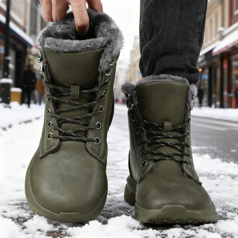 Popular Men's Winter Snow Boots Handmade Leather Waterproof Warm Sneakers New Outdoor Non Slip Hiking Shoe Cold Weather Footwear