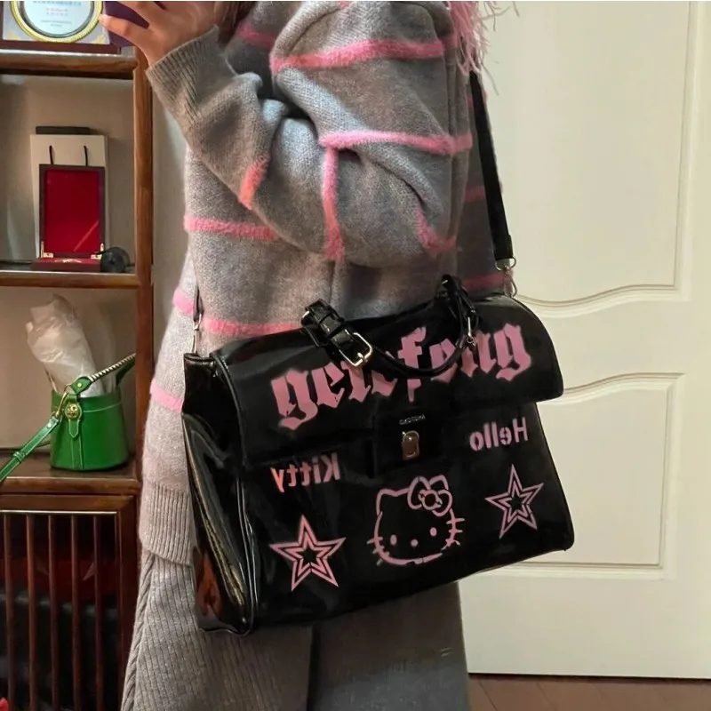 

Sanrio Kawaii Hello Kitty в стиле готика, панк, Винтаж Женская сумка через плечо с перекрестными цепочками Популярная женская сумка Y2k трендовая Сумка-тоут
