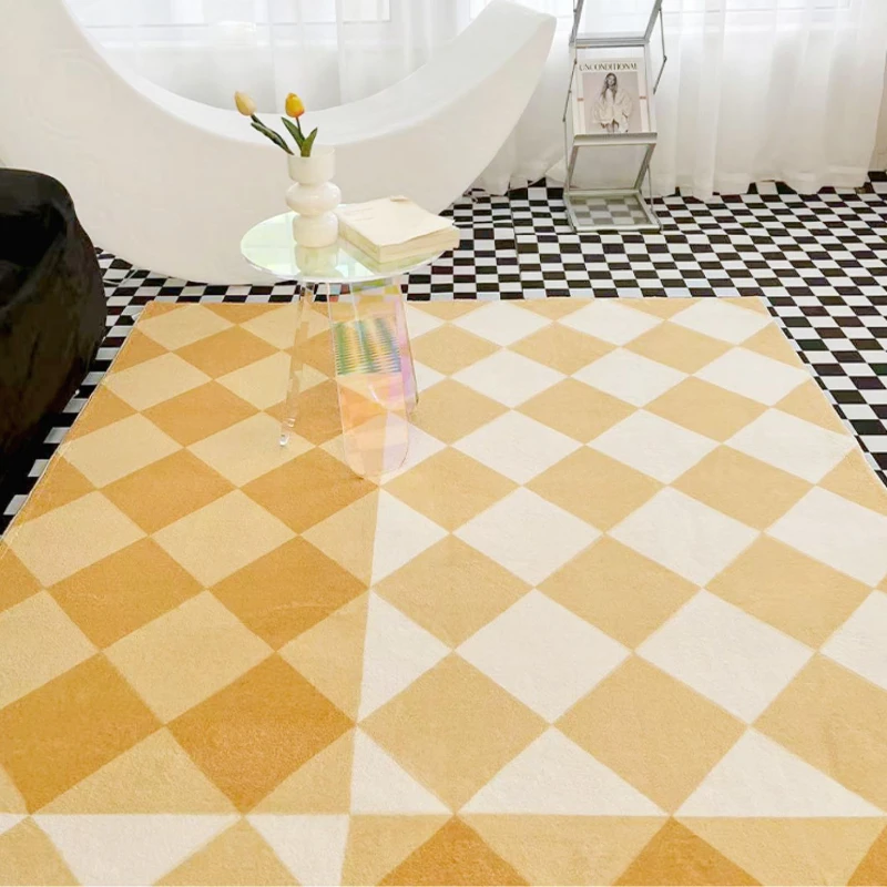 Checkerboard Irregular Living Room Carpet Fluffy Soft Large Area Carpets Home Decoration Bedroom Rug Tapis Alfombra  سجادة ковер